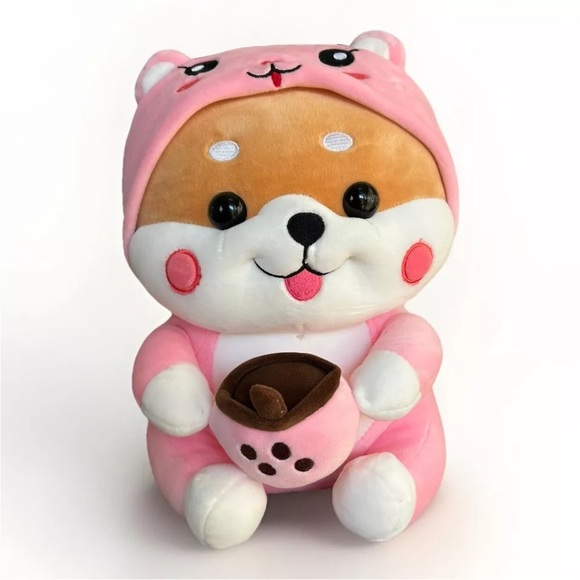 Kawaii Therapy Other - Kawaii Therapy Milk Tea Shiba Inu (Dog) Size 13.5" Boba Tea Pink Plush Japanese